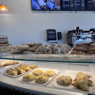 a variety of pastries on display