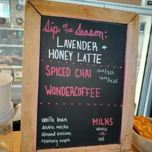 Seasonal drink menu near the front counter