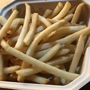 french fries in a styrofoam container