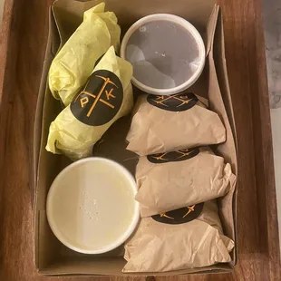 6 piece pasty box half chicken half beef. So good I had to eat one right away!