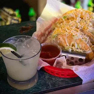 a taco and a drink