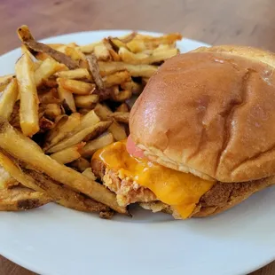 Spicy Chicken Sandwich with fries.