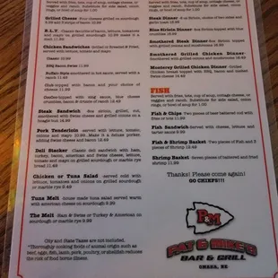 Pat and Mike's Menu