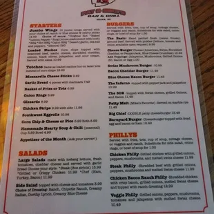 PAT AND MIKES MENU