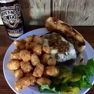 Meatloaf melt, tarter tots and a buffalo sweet oatmeal stout.