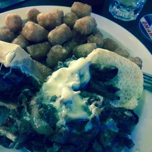 Philly steak &amp; tots! Super good!