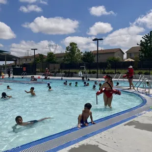 Kiddie pool area is 3-3.5" and the rectangular end may be the same or slightly deeper
