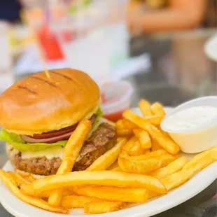 a burger and french fries