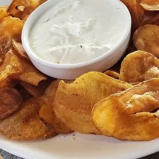 HousemDe potato chips and French onion dip $7.99