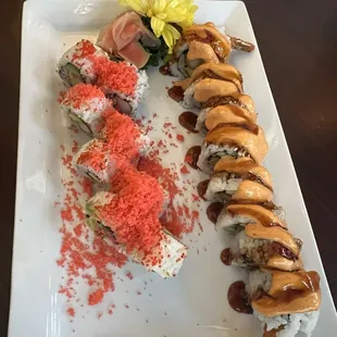 On left - California Crunch Roll  On right - Tempura Shrimp roll