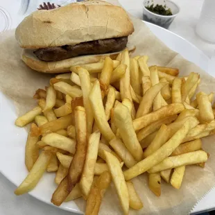 Choripán and fries