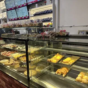 a display case of baked goods