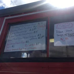 Menu options and prices