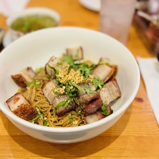Dried Style Noodle with Roast Pork and Combo Thin Noodle and Egg noodle $17.50