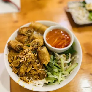 Vermicelli With Lemongrass Chicken &amp; Spring Roll