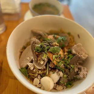 Rice &amp; egg noodles with seafood