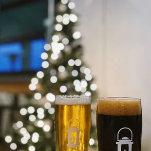 a pint and a glass of beer