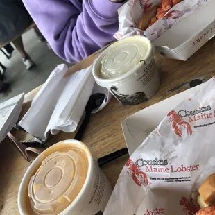 Lobster bisque and clam chowder
