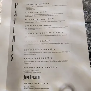 a menu on a table