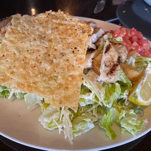 Chicken Caesar salad with a Parmesan crisp