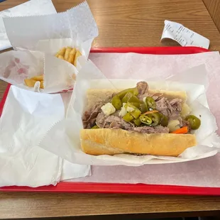 Italian Beef Combo w/ hot and sweet peppers dipped in gray w/ FF