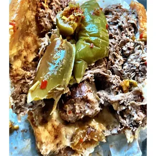 Amazing Italian Combo Beef &amp; Sausage Hot &amp; Sweet Peppers Mozzarella Deep Sandwich @ Patio.Little Italy Chicago Street FastFood.Cool!