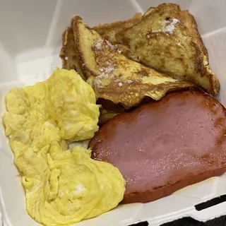 2 French Toast, 2 Bacon and 2 Eggs