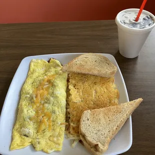 Sausage and cheese omelette.