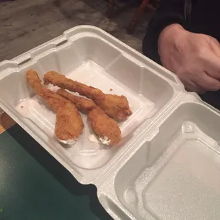 This is my leftovers these 3 little frog legs!! They brought me 8 because they thought they were small ( SMALL RIGHT )