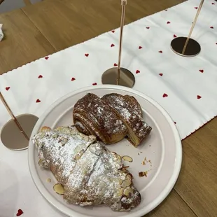 Raspberry almond croissant and chocolate croissant