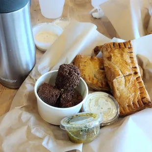 spinach and feta empanada plus falafels!