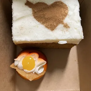 Pumpkin bar and a mango tart (I forgot the actual name, it was *something* disposition