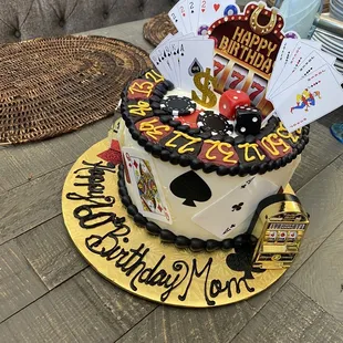 Vegas themed chocolate mousse cake