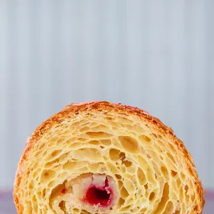 cross-section of a beautiful croissant.