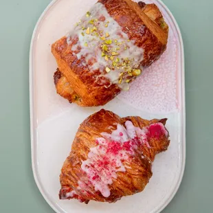 pistachio croissant and almond-raspberry croissant.