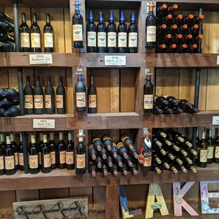 shelves of wine bottles