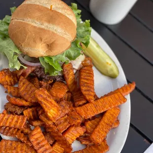 7th Street Burger with sweet potato fries.