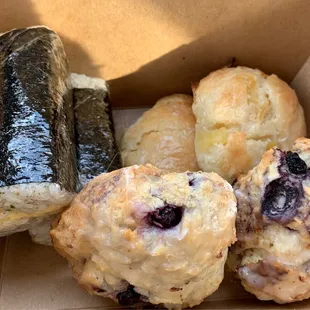 Blueberry and Pineapple Scones &amp; spam musubi