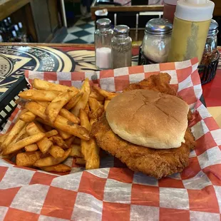 Tenderloin sandwich and fries