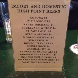 Beer Menu