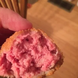 Reuben Fritters- tasted uncooked and mushy.  No sauerkraut or cheese to be found.