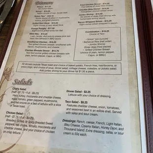 the menu of the restaurant