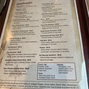 the menu of the restaurant