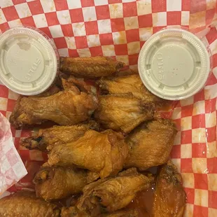 a basket of chicken wings