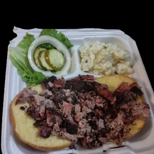 Brisket sandwich with potato salad