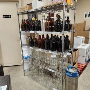 a rack of beer bottles