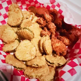Fried pickles and chicken nuggets
