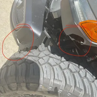 Hole in fender trim and crack on the bumper