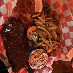 1/2 ribs, crab cake you pick 2 platter