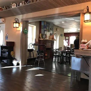 a view of the dining room and kitchen